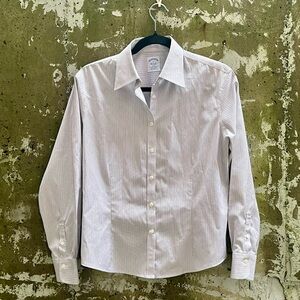 Brooks Brothers Classic White Pinstripe Shirt, Fitted, Size 10